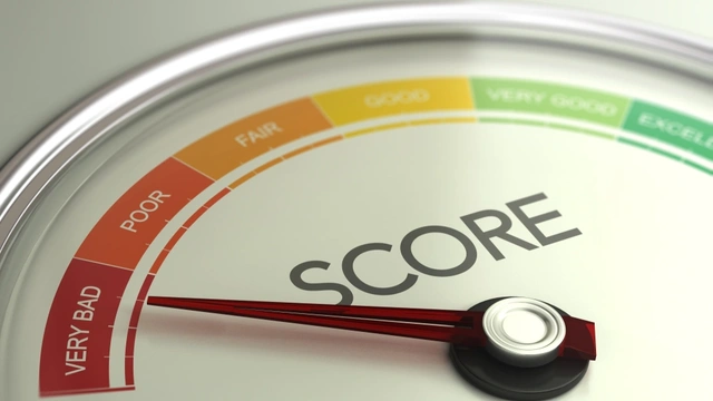 Coloured gauge depicting stages of credit score rating