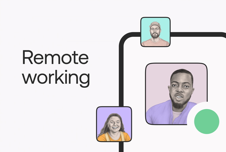 Illustrations around Remote working text