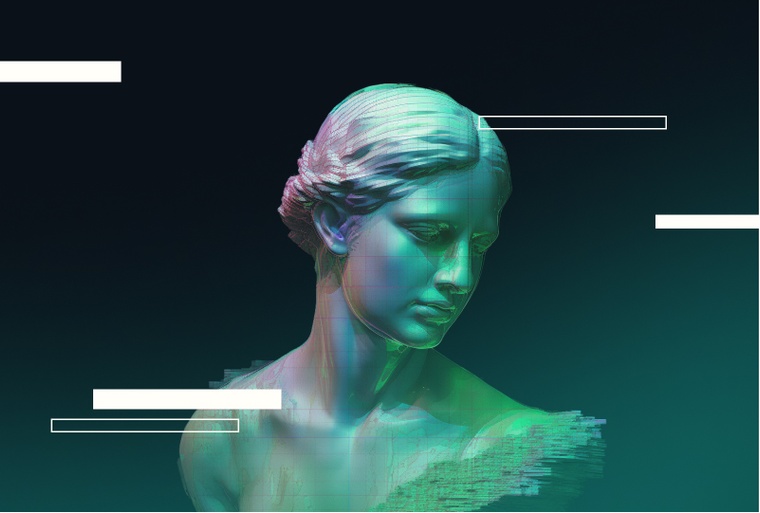 AI generated image and hologram of a classical statue
