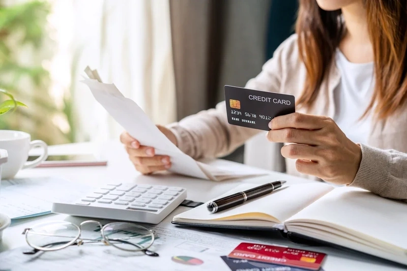 woman calculating credit card bills 