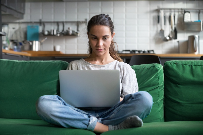 woman reading on internet