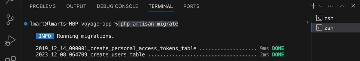 Terminal running migrations