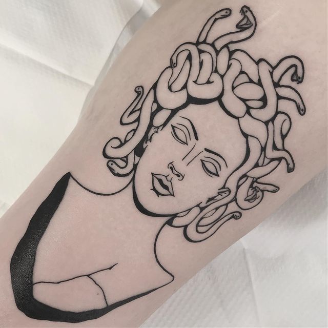 minimalist tattoo design of medusa - finelines