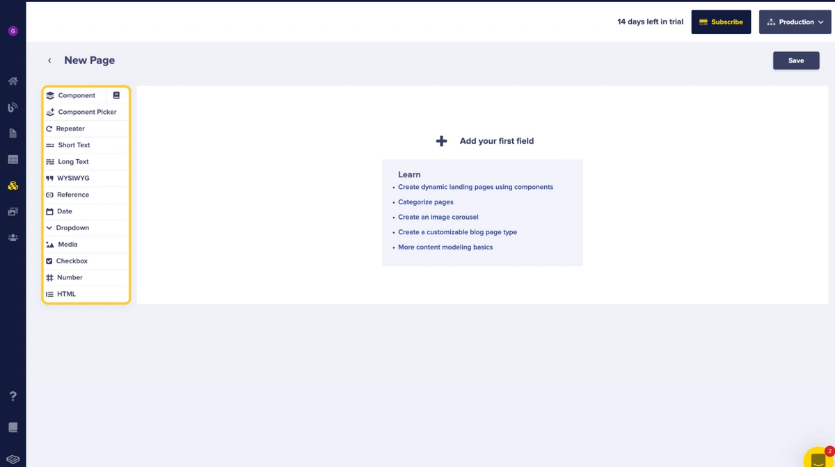 Content field table