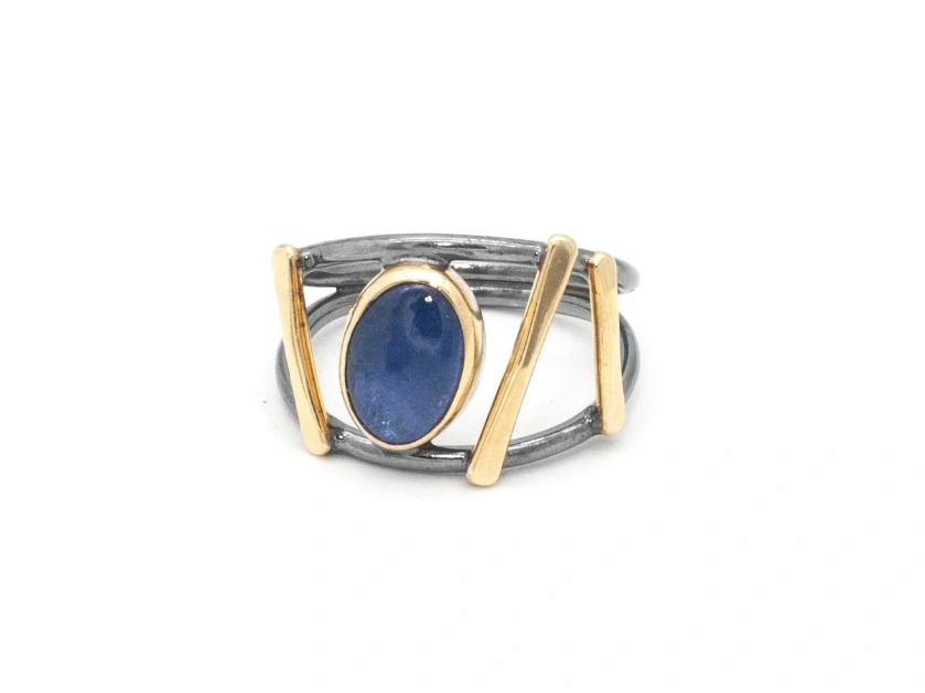 Blue stone with silver and gold ring by Emma Elizabeth Jewerly