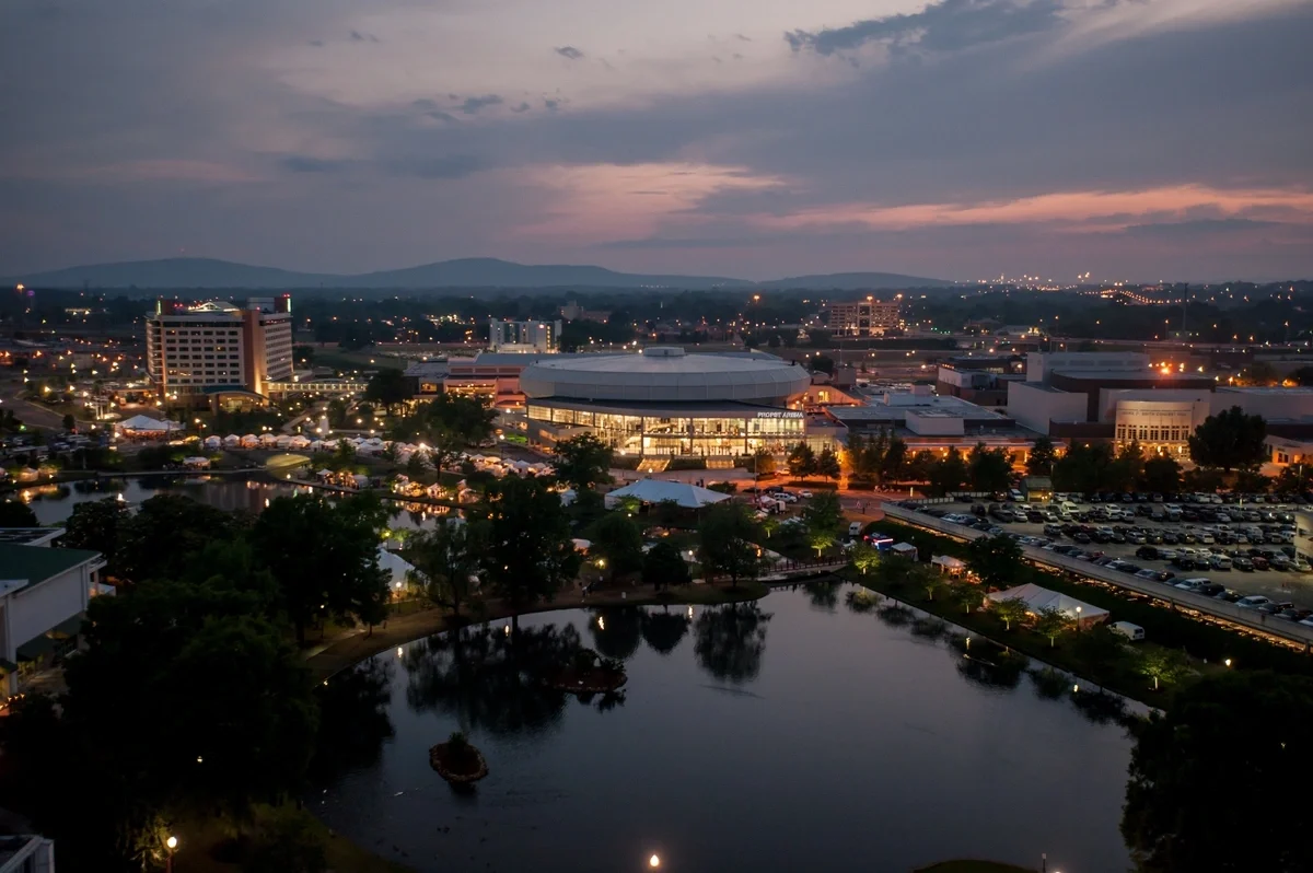 Aerial view of Huntsville at night