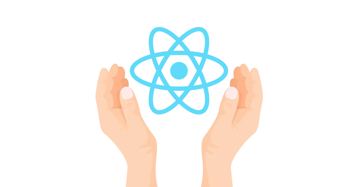 Two hands cradling a floating React logo.