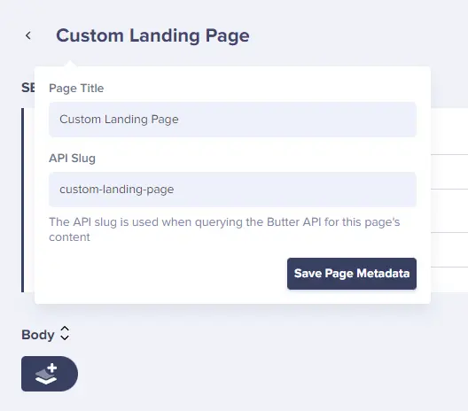 Landing page seo data input sections.