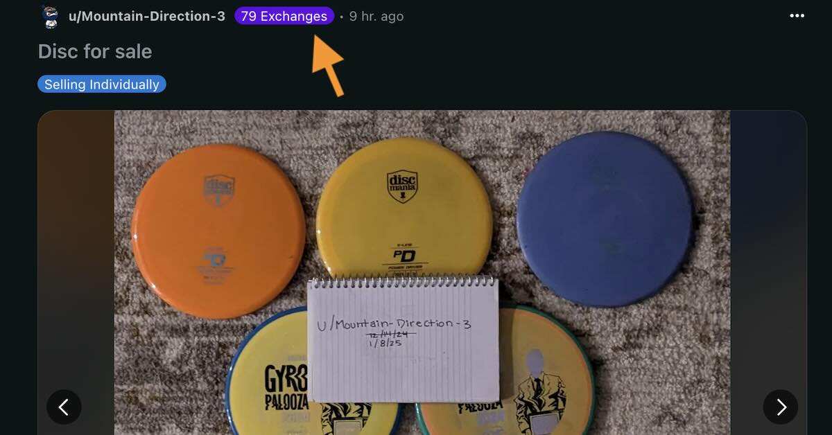Screenshot from reddit of someone selling disc golf discs