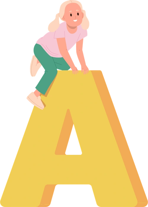 girl climbing on the letter A