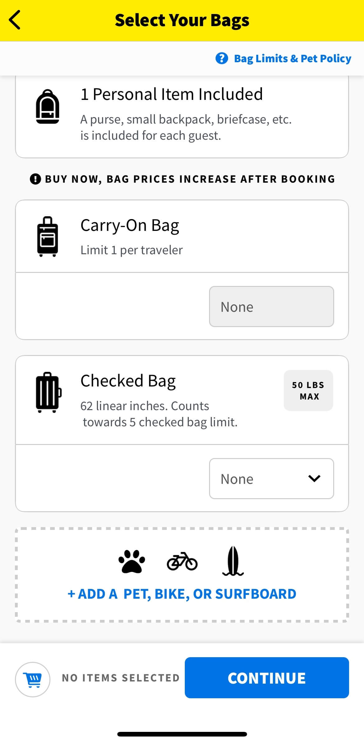 add a pet on spirit airlines mobile app