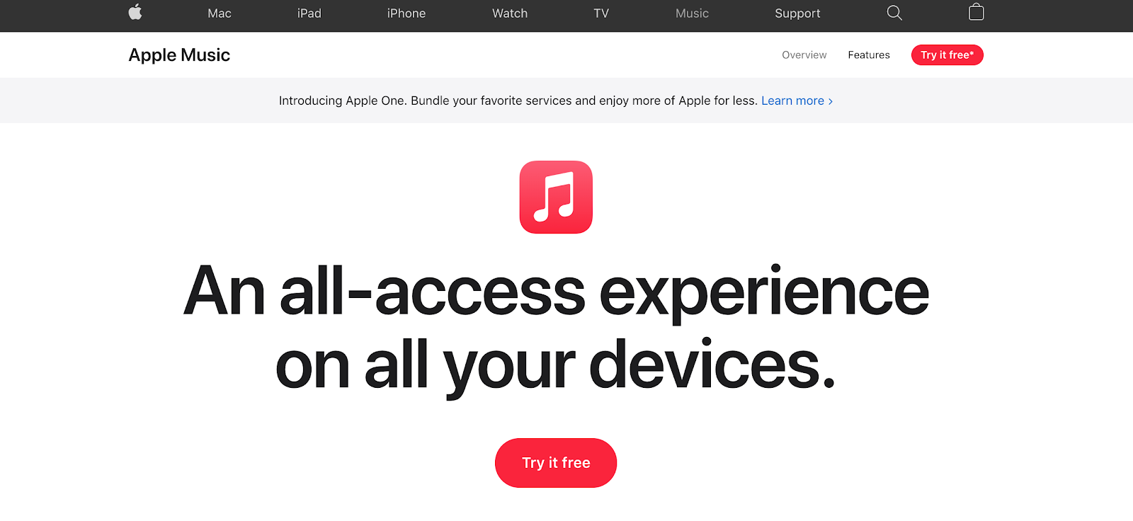 Apple Music landing page