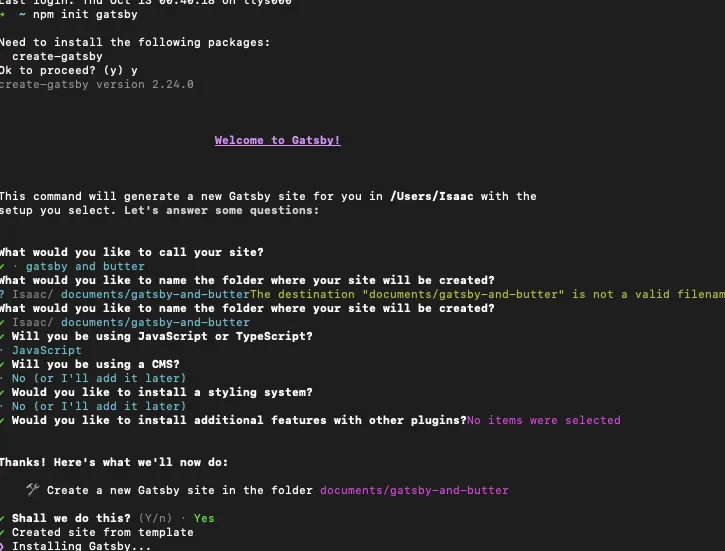 Answer the questions from Gatsby to create your project