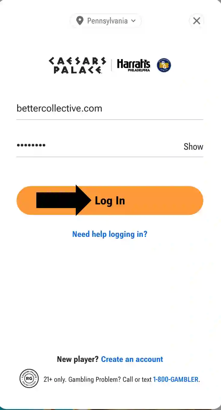 Caesars Login Button