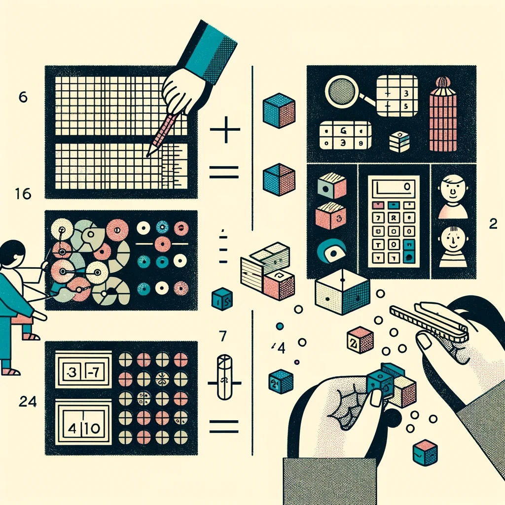 DALL·E 2024-01-31 19.56.33 - An image of a child engaged in approximate addition, using objects like blocks or toys. The child is visually estimating the total quantity when two g.webp