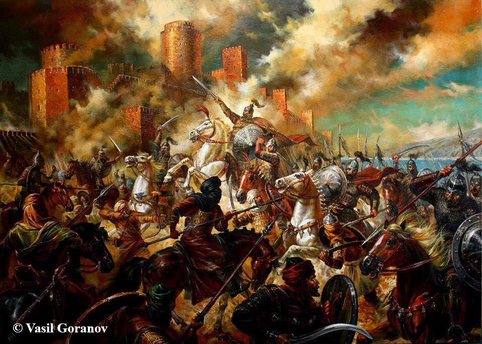 The siege of Constantinople in 626 by the Sassanid Persians and Avars (Illustration by Vasil Goranov