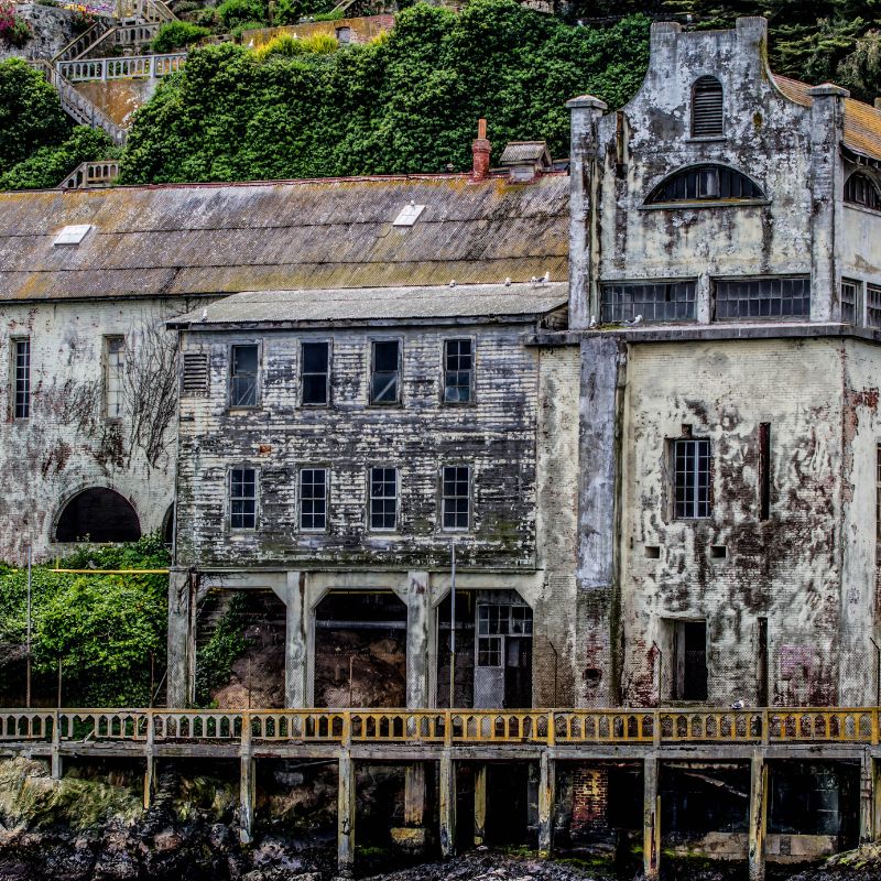 Old, worn down building from Alcatraz Island