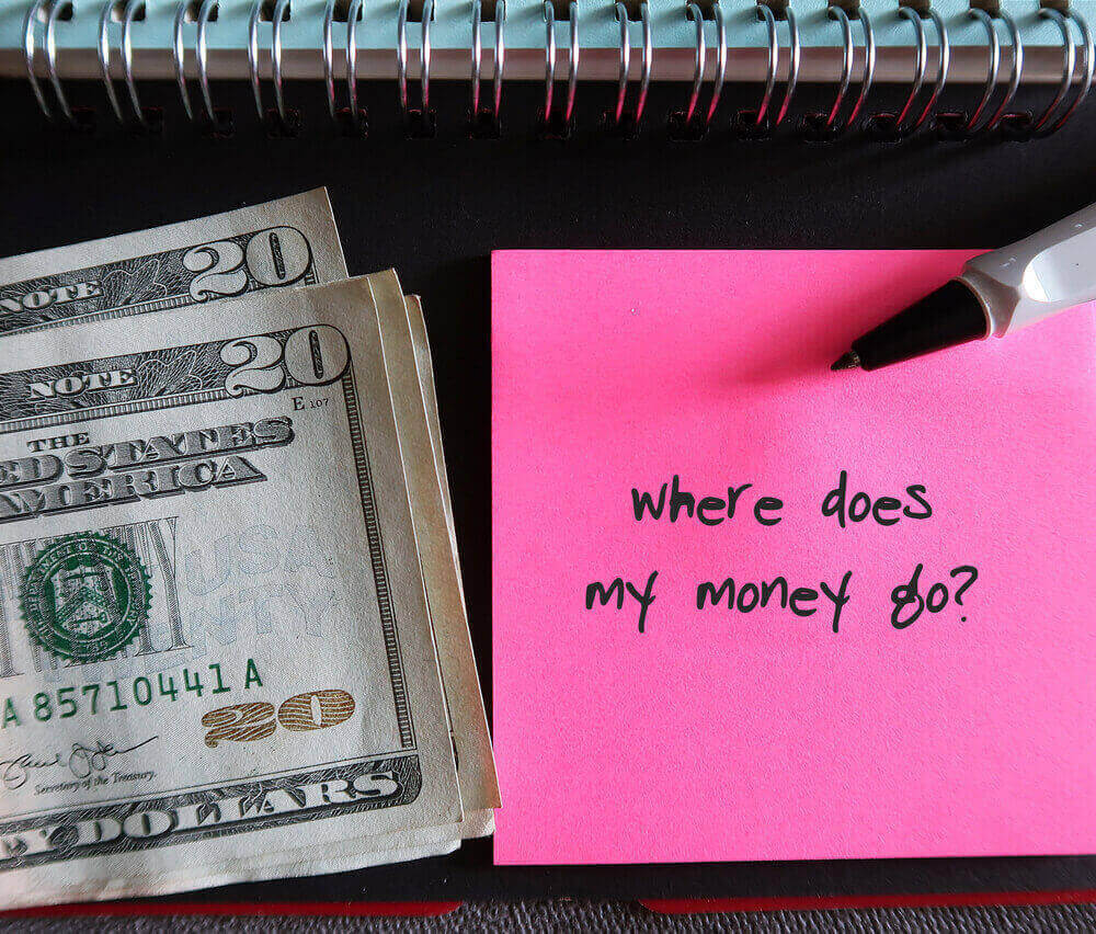 notepad with written text where does my money go with payday advance cash
