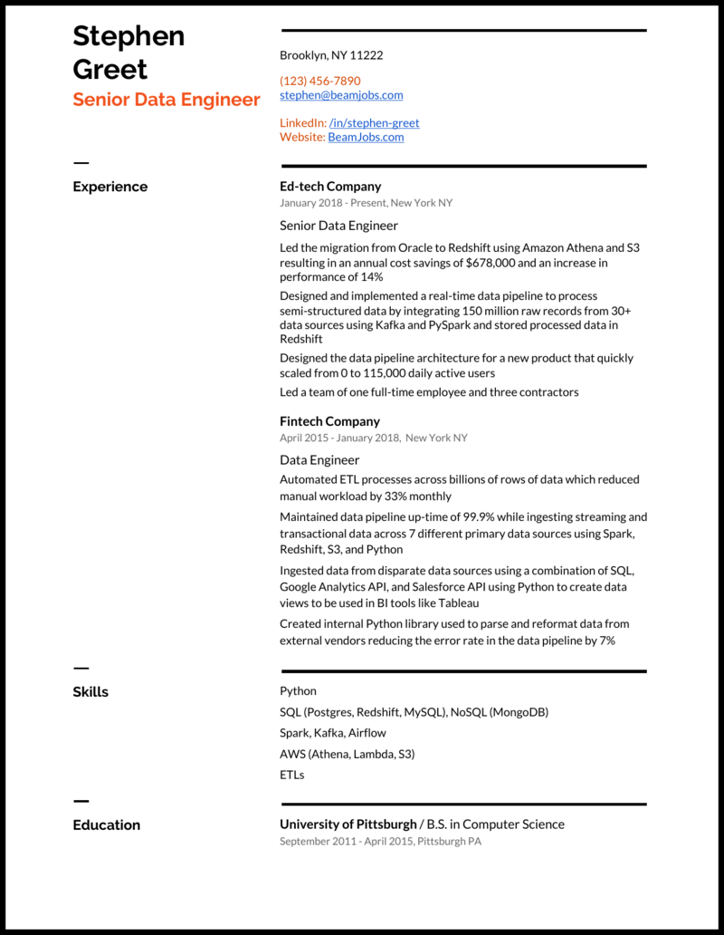 4 Data Engineer Resume Examples That Work In 2021