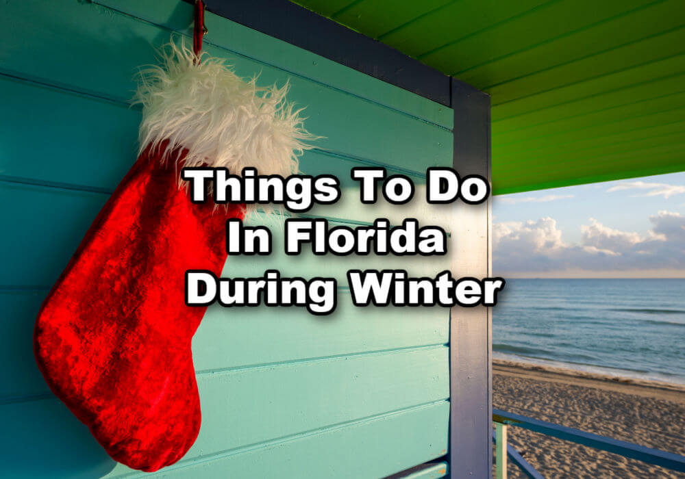 A stocking on a beach reflects things to do in Florida during winter.
