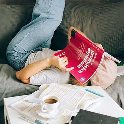 Woman learning a foreign language.