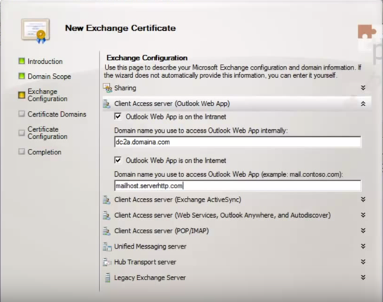 Exchange 2010 new exchange certificate exchange configuration