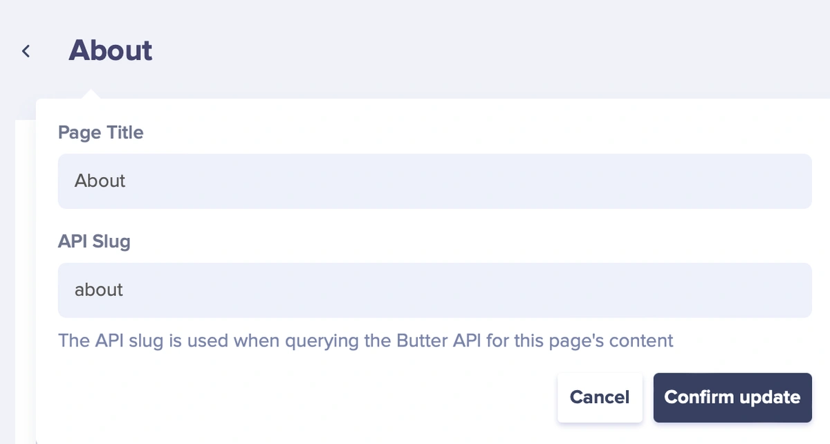 Butter CMS Api Slug Interface