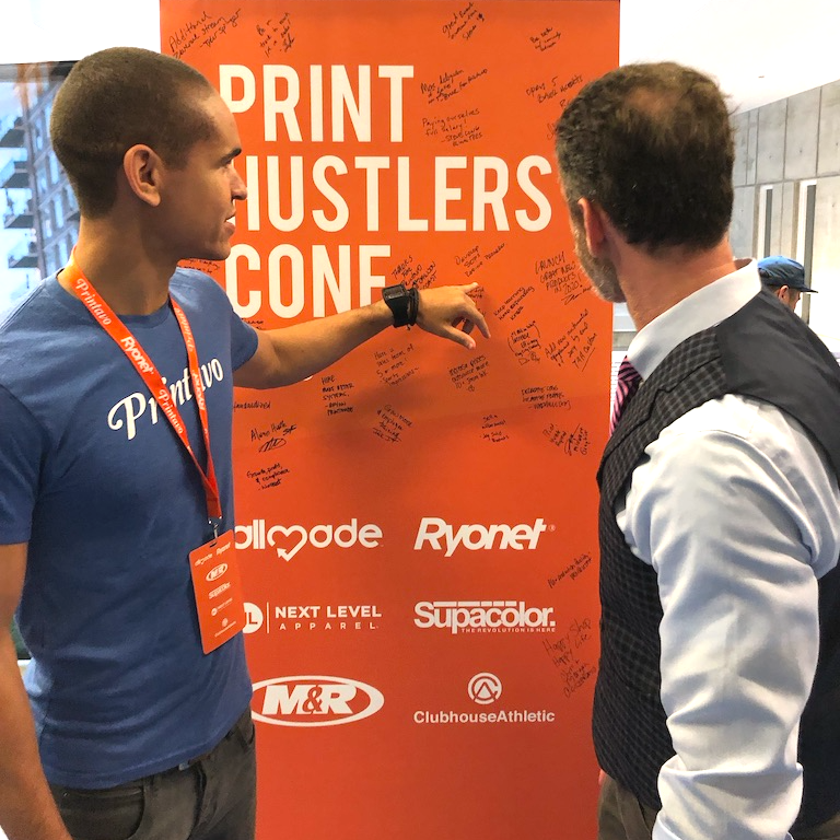 Bruce from Printavo and Profit First author Mike Michalowicz at PrintHustlers Conf 2019