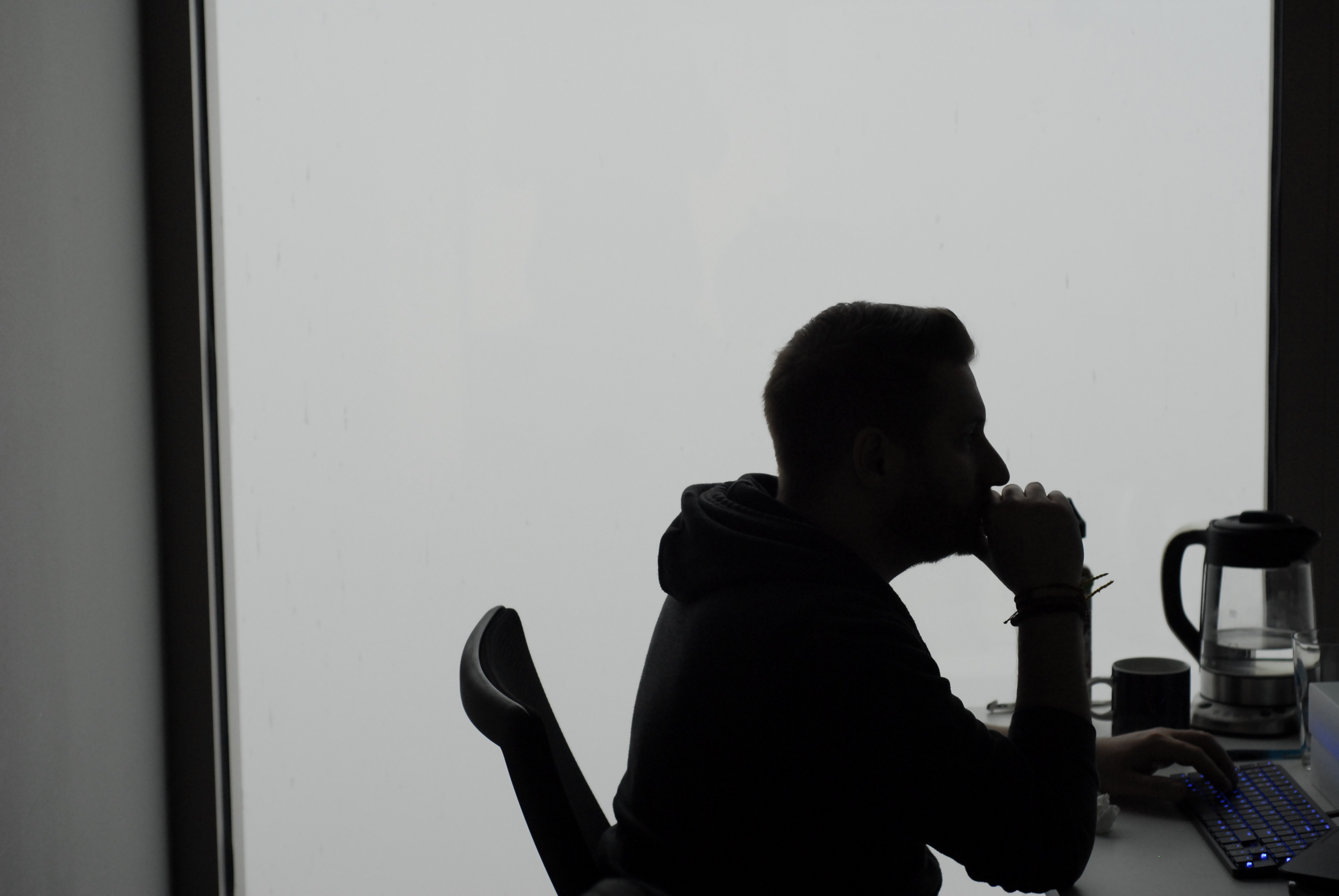 Piotr Biegaj, Printavo's head engineer, during a foggy morning in our Chicago office.