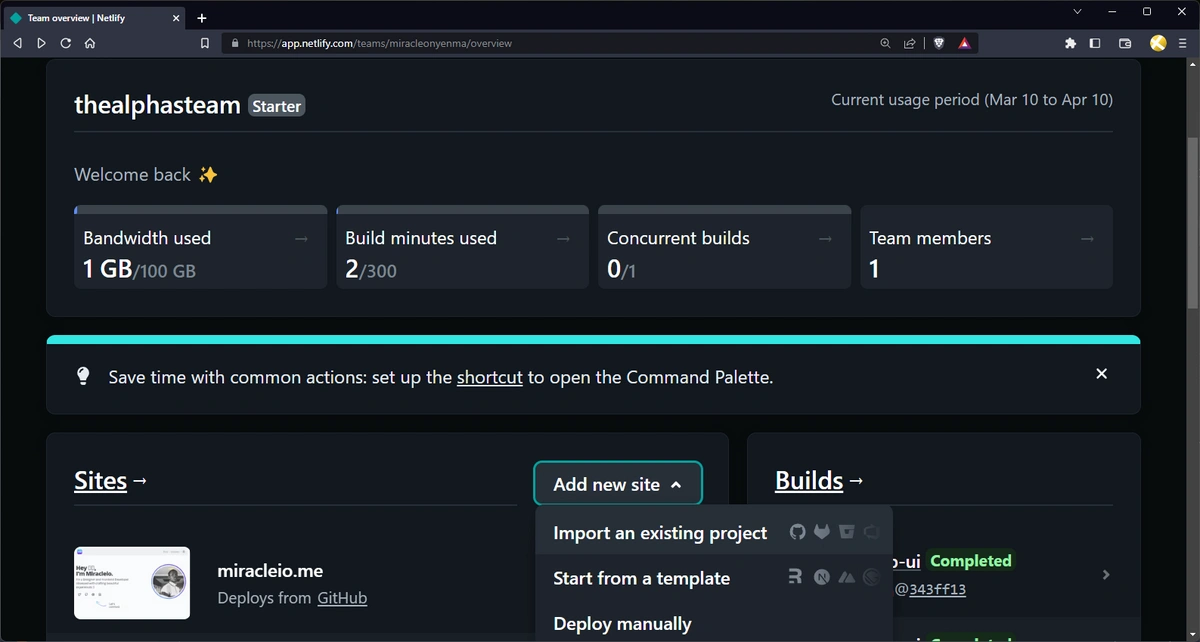 Netlify dashboard