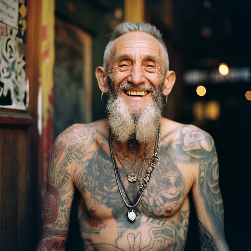 tattooed old man