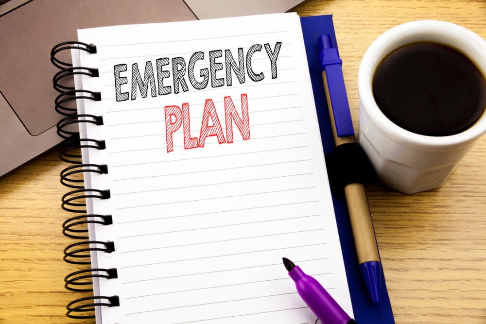 emergency plan written in a notepad