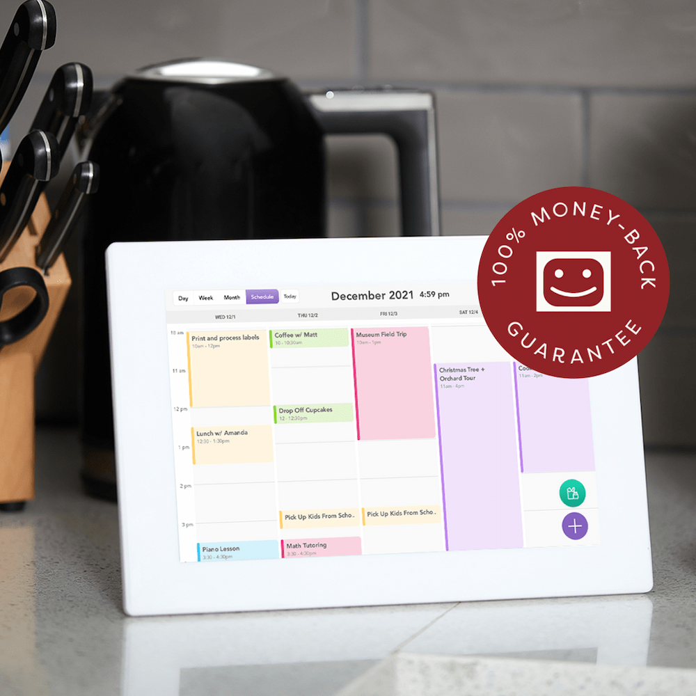 100% money-back guarantee with Calendar on kitchen counter