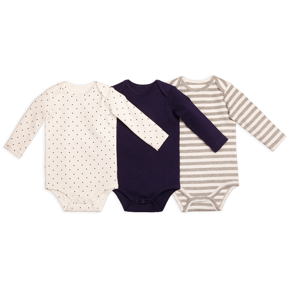 pack of soft cotton long sleeve bodysuits for baby from Primary