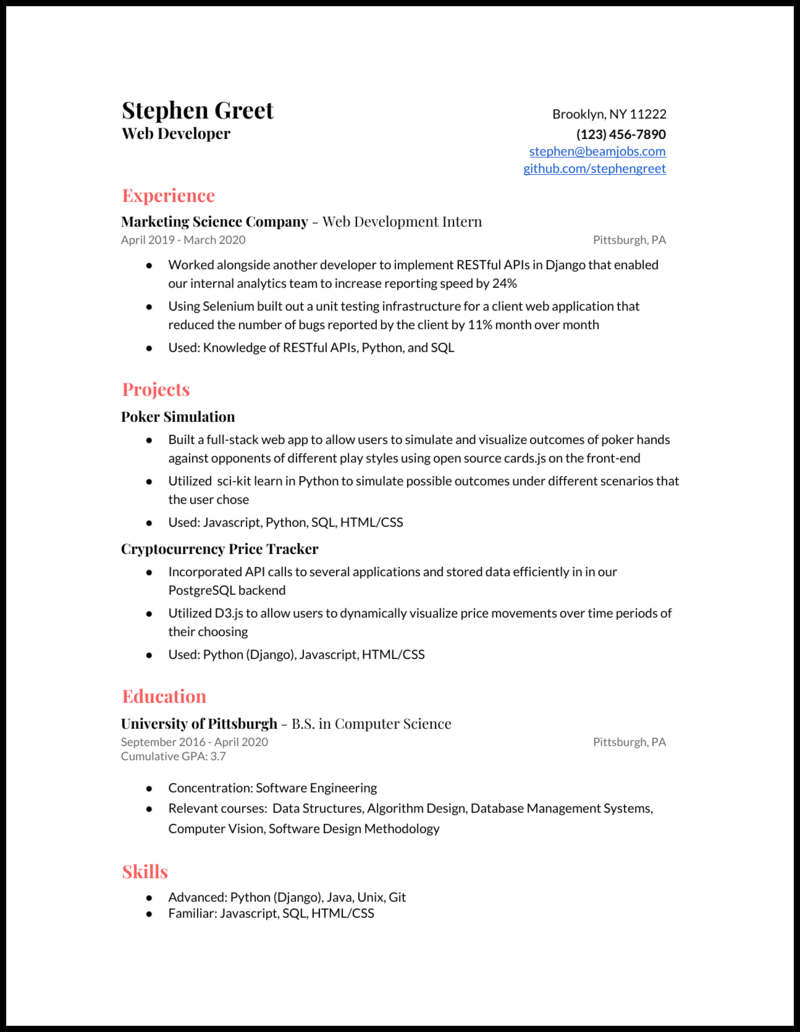 Web Developer Resume Examples Amp Guide For 2020