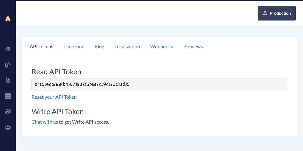 Screenshot of ButterCMS API token
