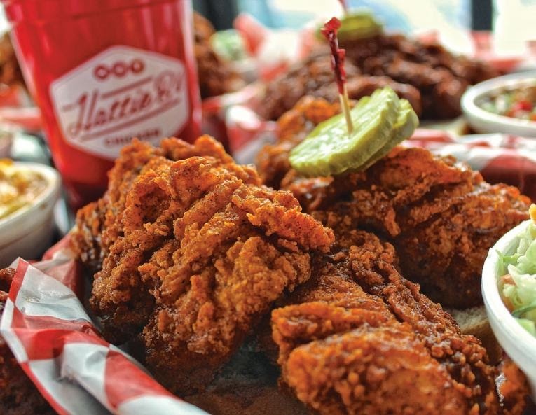 A plate of hot chicken at Hattie B’s