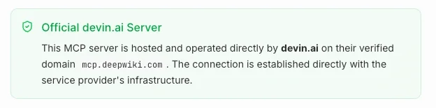 Details confirming an official server including details of the provider, source URL, and how connection is established.