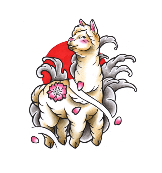 japanese style alpaca hand drawn