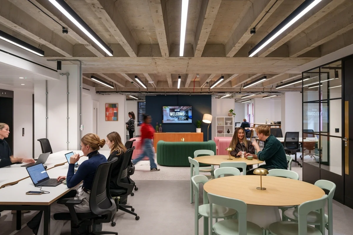 Huckletree workspace with members working and collaborating
