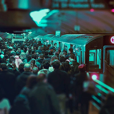 People in train station.