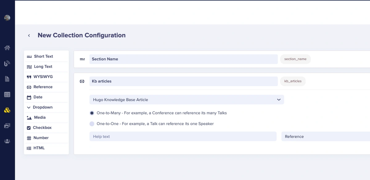 Section collection configuration