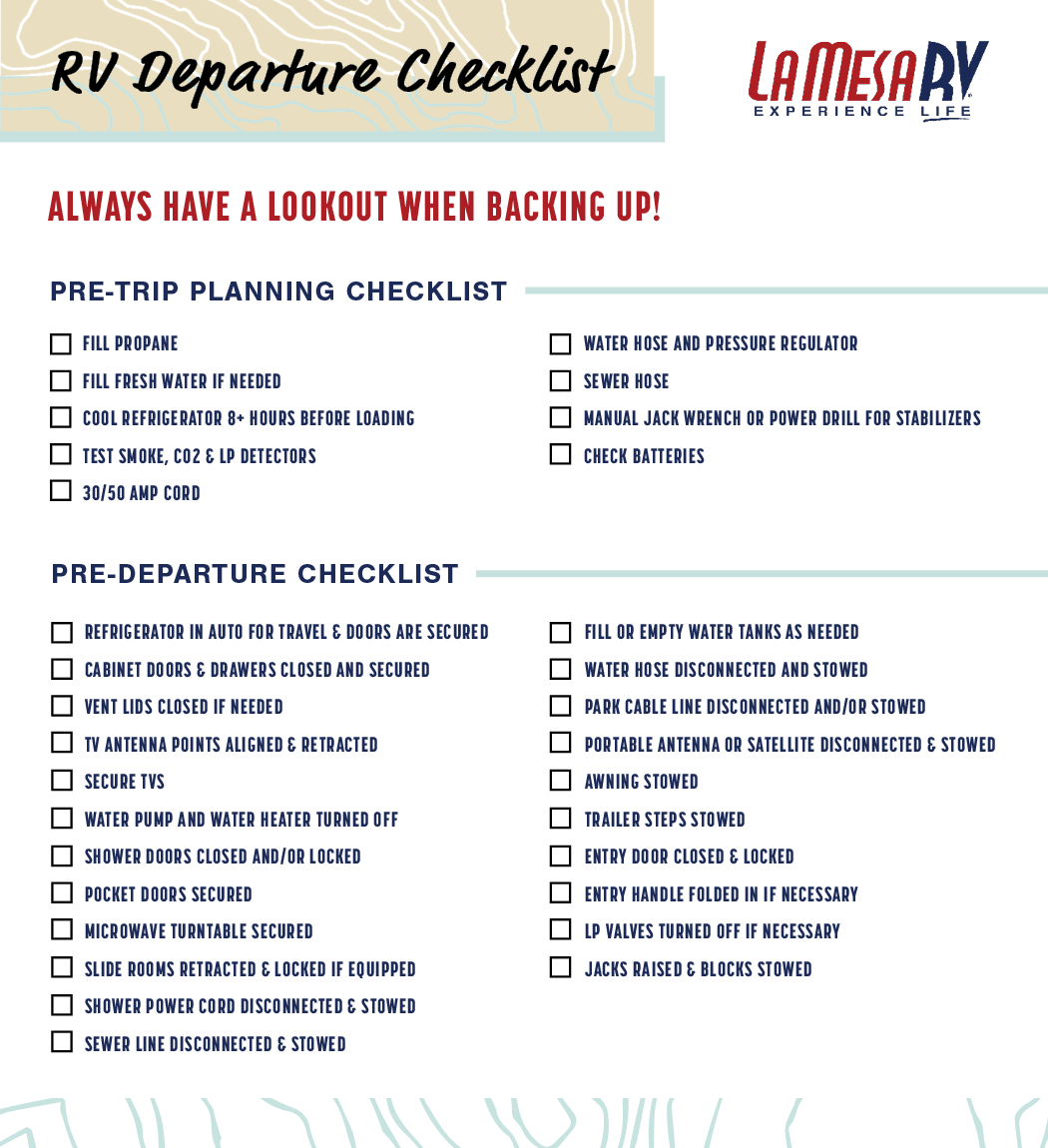 Downloadable RV Departure Checklist La Mesa RV