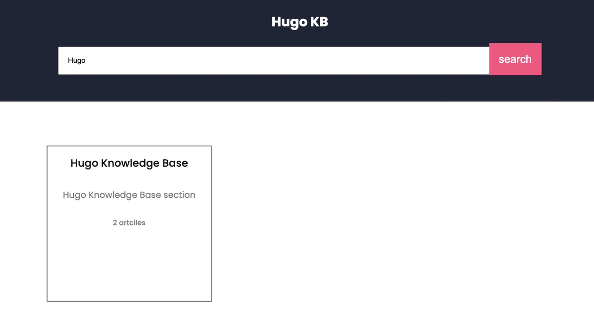 Hugo tutorial, knowledge base search function demonstration results