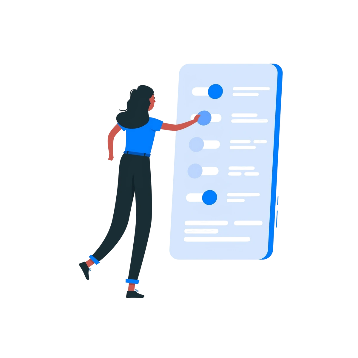 Person interacting with a large mobile interface, adjusting settings or preferences.