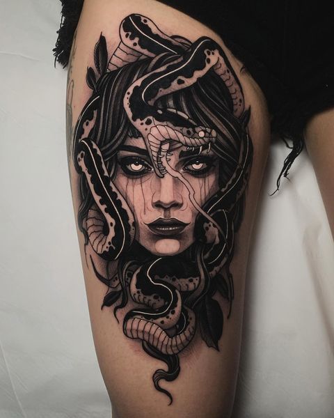 medusa with snake and dark hair