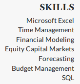 Resume skills list