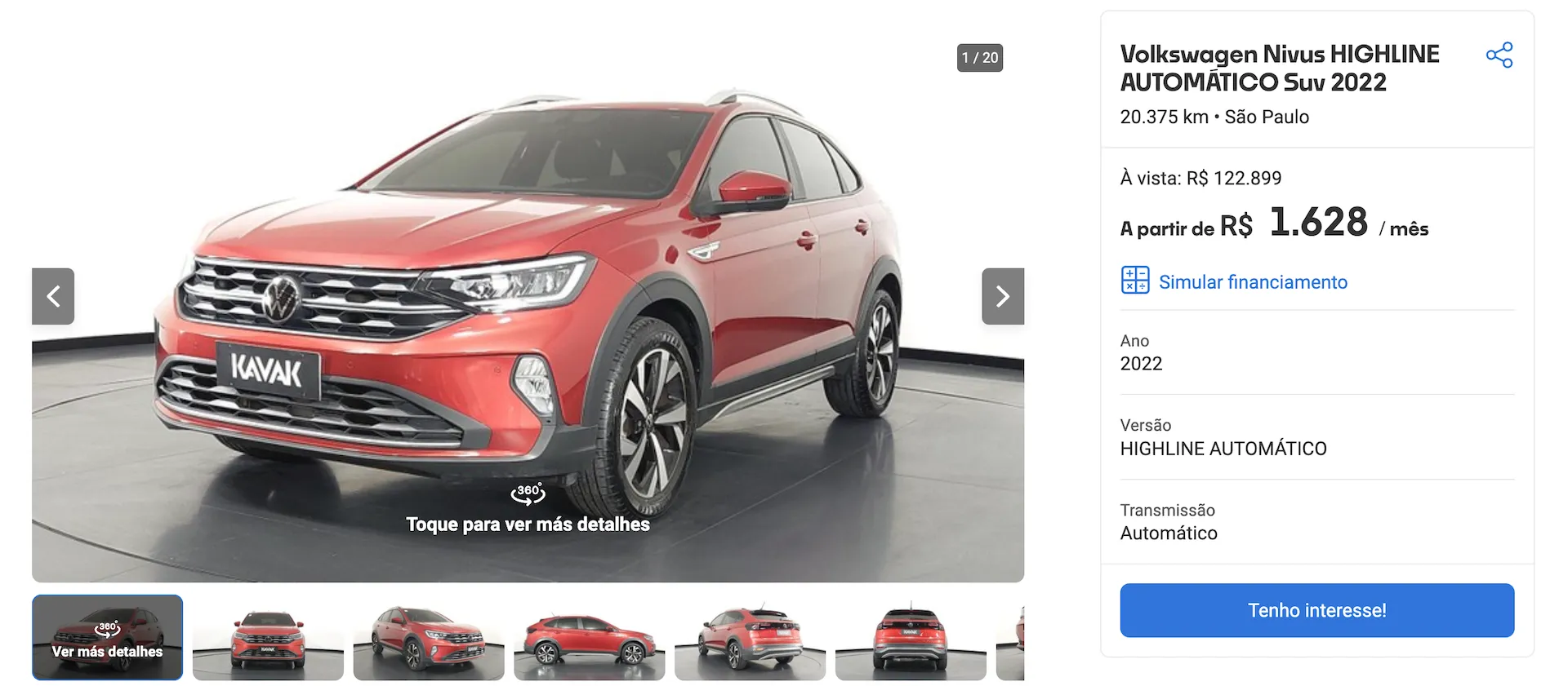 Anúncio de carro Kavak