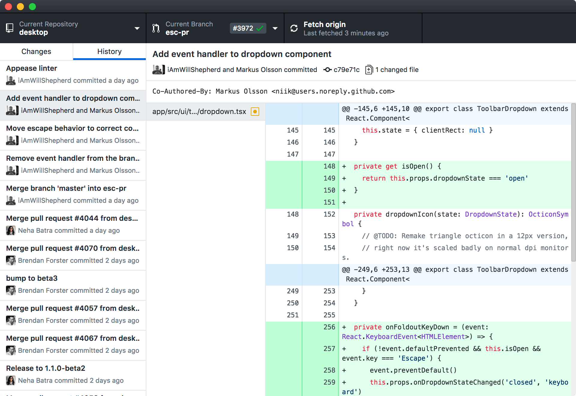 GitHub Desktop UI