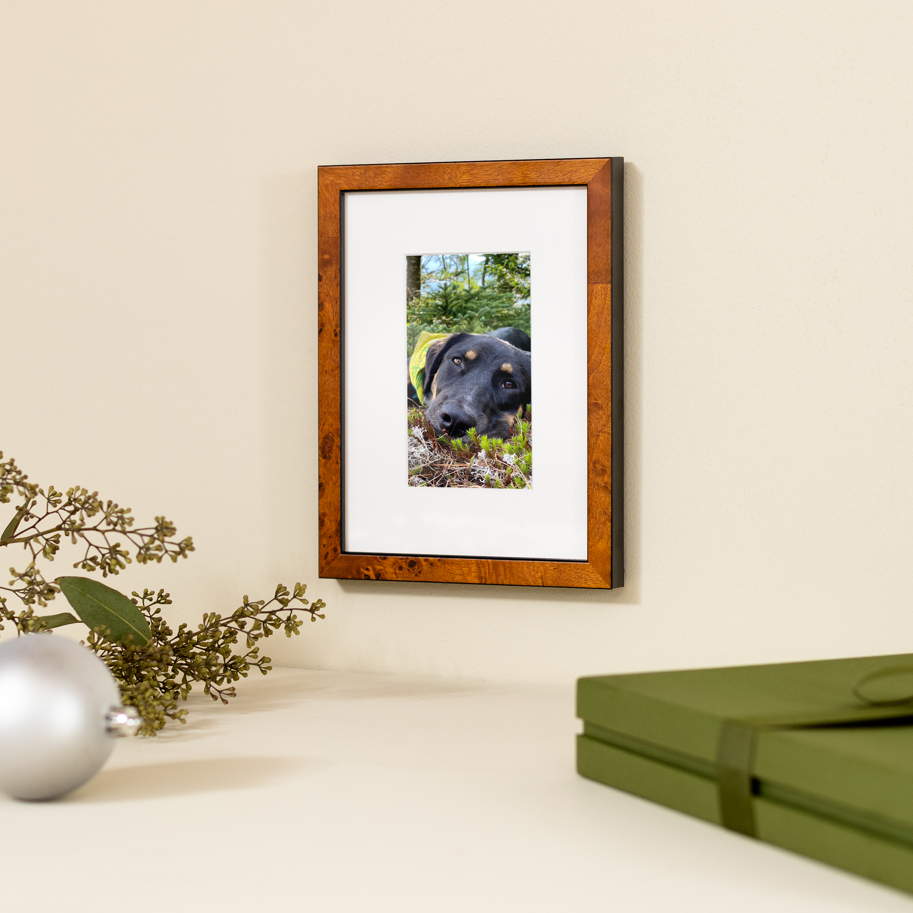 brown frame with photo of dog